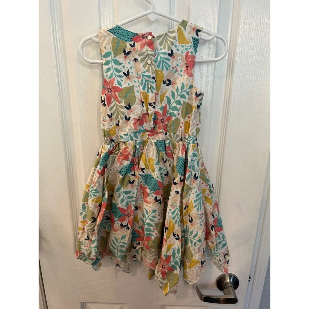 Tommy Bahama Dress Multicolor Tropical Floral Handkerchief Hem Star Buttons 2T‎